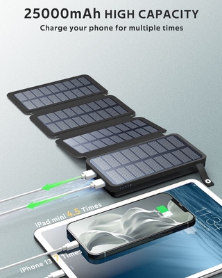 OEM 25000mAh 6W تعمل بالطاقة الشمسية لوحة شاحن بنك الطاقة للهاتف المحمول