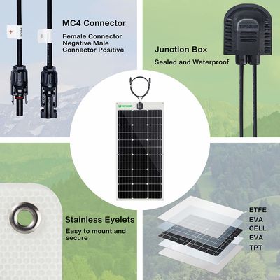الألواح الشمسية الرقيقة المرنة 12 فولت 24 فولت لوحة شمسية أحادية البلورية قابلة للانحناء 100 وات